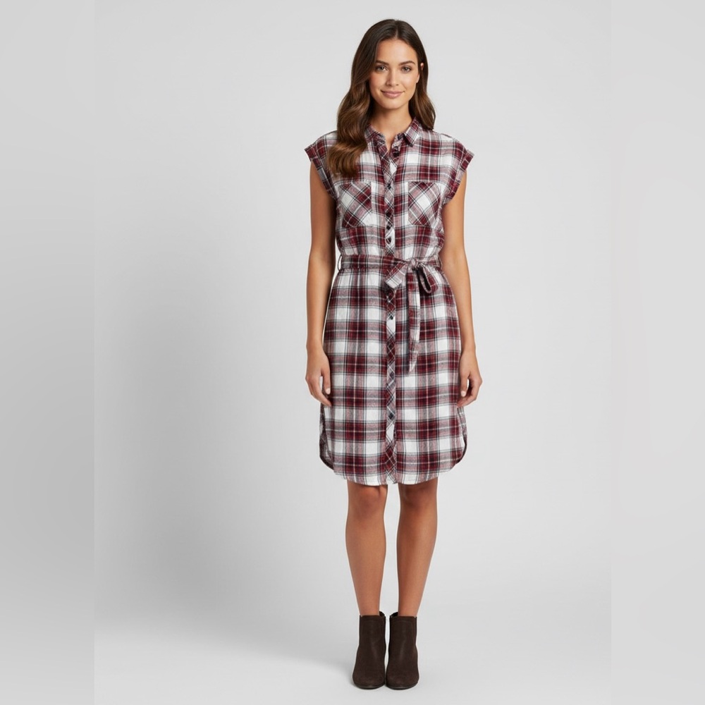BLL New York Plaid Shirt Dress - Red, Black & White | Size L
